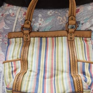 Fossil Multicolor Striped Tote Bag with Tan Accents 16"L/11"H